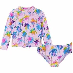 Andy & Evan Toddler Rash Guard Two Piece Swimsuit with Pink Palm Trees